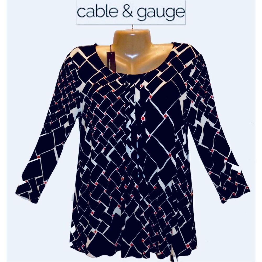 NWT Gorgeous cable & gauge Black, White,Red Long Sleeve Printed Stretchy Blouse